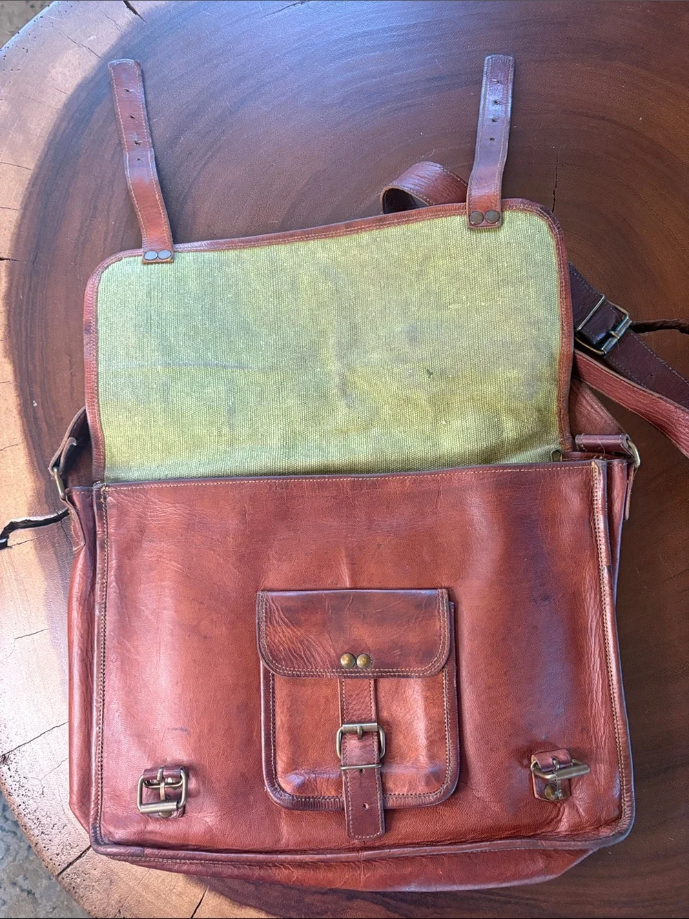 Vintage Brown Leather Satchel Messenger Bag Rustic Crossbody Large 15”